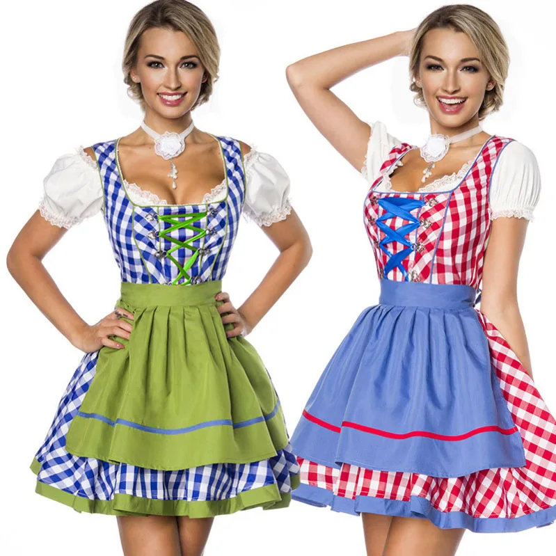 Dirndl/костюм Октоберфеста для горничной из Германии, баварского пива, фартук, клетчатая форма для косплея, карнавала, Хэллоуина, Необычные вечерние костюмы