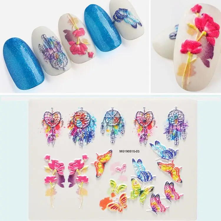 

3D Embossed Nail Sticker Tips Decals Water Flower Acrylic Engraved Slider for Nails Manicure Empaistic Nail Art Decoration