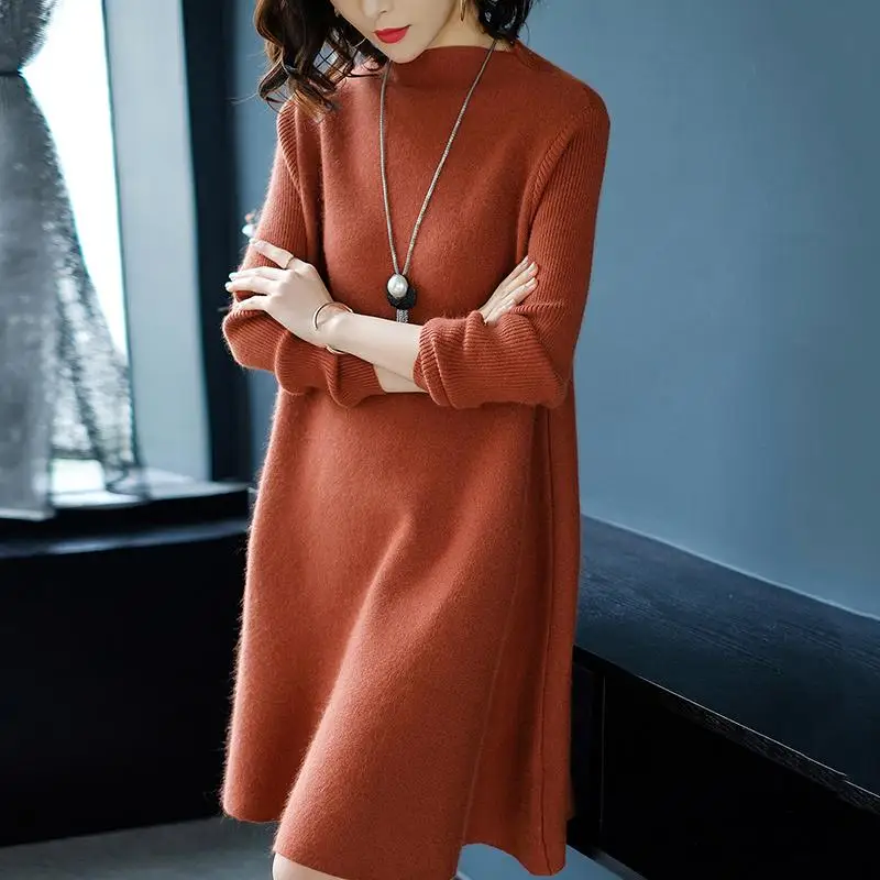 

Women Dress Winter Loose Style Cashmere Knitted Dresses 2018 New Fashion Autumn Warm Long Pullover Dress Woman Thick Knitwear