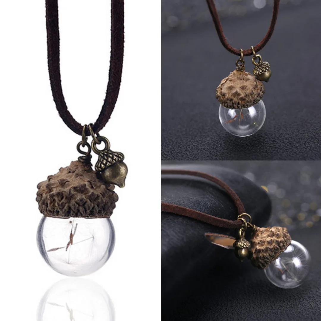 Shellhard Pinecone Dandelion Flower Pendant Necklace Vintage Crystal Glass Ball Acorn Necklaces Fashion Bijoux Women Jewelry