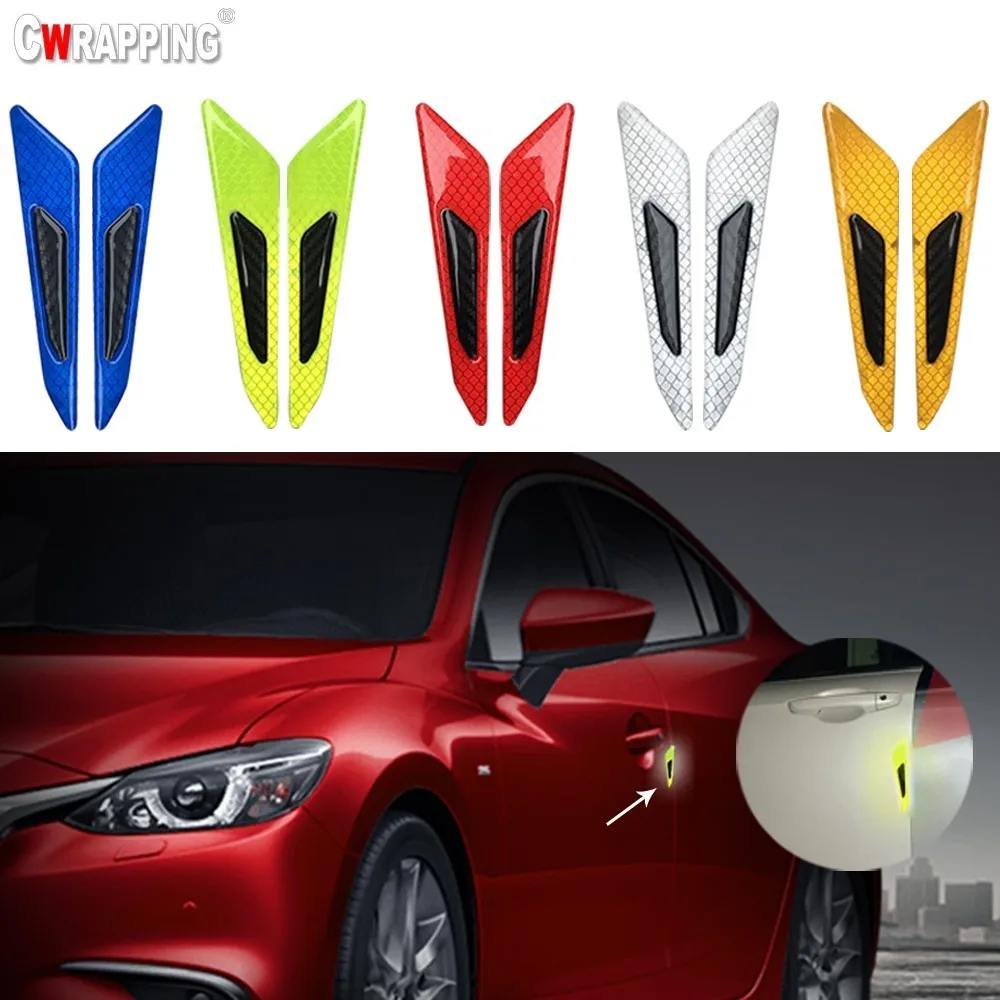 

2 PCS Car Door Anti-collision Luminous Sticker Decal Warning Tape Car Reflective Safety Mark Strips 5D Carbon Fiber Car Sticker