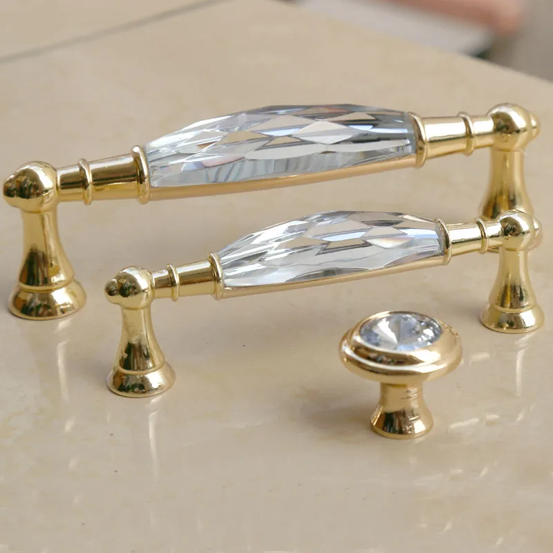 Buy 96mm 128mm k9 crystal kitchen wine door handles golden