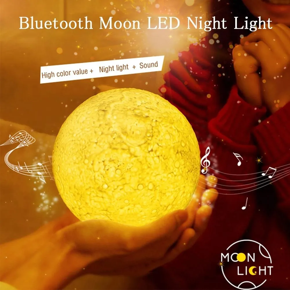 

YouOKLight 3D Print Moon Style Night Light Bluetooth Speaker Bedroom Ball Lamp Creative Rechargeable 3 Colors Fashion Home Decor