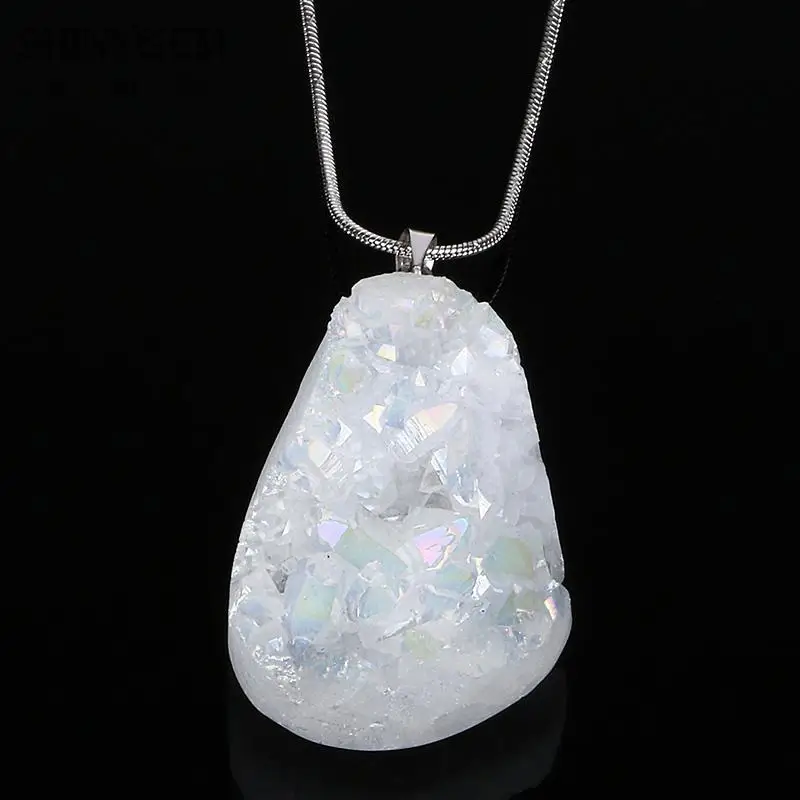 

Nature Druzy Pendant Opal Necklace Natural Stone Pendants Irregular Shape Raw Drusy Quartz Stone Women Necklace Fashion Jewelry
