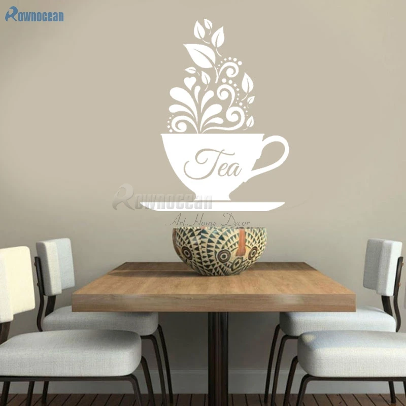 ROWNOCEAN Creative Design Kitchen Wall Stickers Tea Cup Art wall Decals Vinyl Decorations Living Room Mirror Removable 3D D582 ROWNOCEAN Creative Design Kitchen Wall Stickers Tea Cup Art wall Decals Vinyl Decorations Living Room Mirror Removable 3D D582