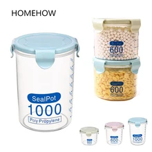1 шт./лот пластиковый для хранения еды коробка 600 мл/800 мл/1000 мл пищевые банки для хранения Круглая Форма замок крышка пластиковая бутылка, с уплотнителем горшок