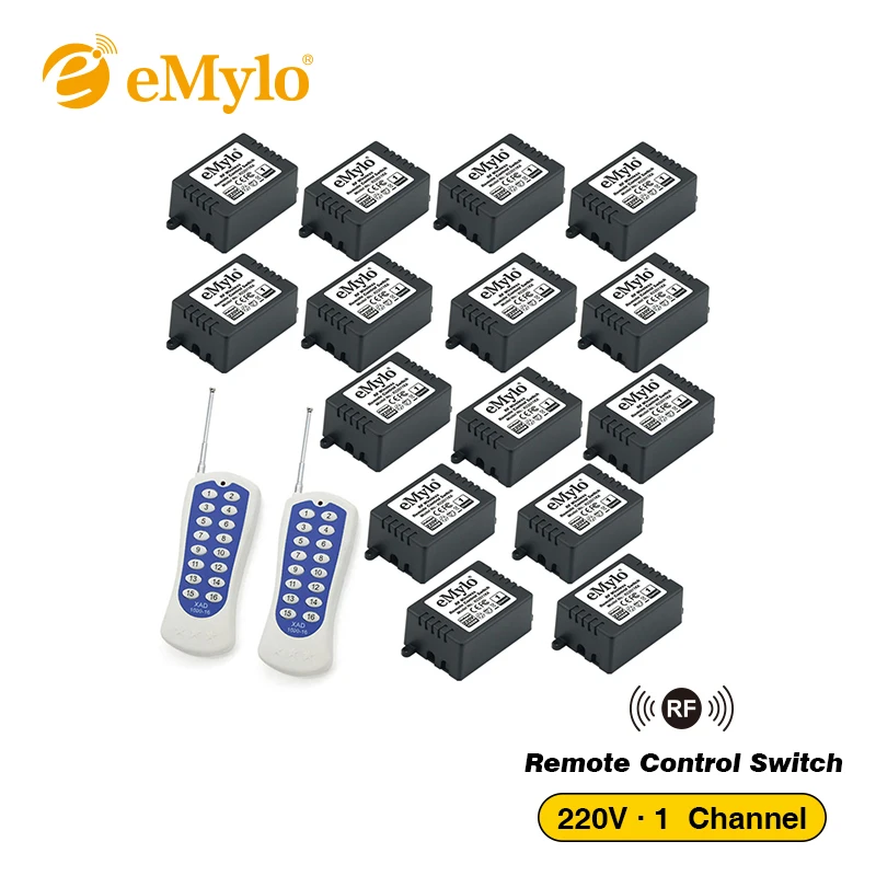 EMylo AC 220 В 1000 Вт белый и синий передатчик 15X1 канальный реле умные переключатели Беспроводной RF пульт дистанционного управления выключатель света 433 МГц