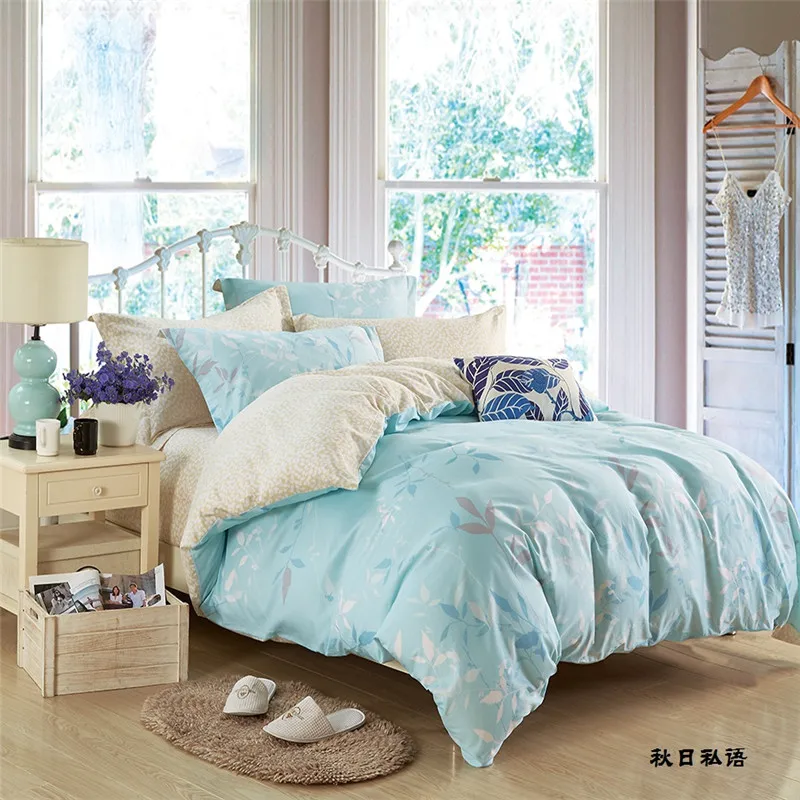 

4pcs/set Bedding Set Harvest Season Autumn Whispers Design Blue + Earth Tone Bed Cover Sheet Pillow Case 100% Cotton 2 Size L/XL