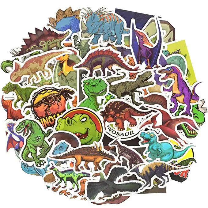 50pcs Waterproof Dinosaur Vinyl Stickers Jurassic Animal Decal Bomb Laptop Water Bottle Skateboard Decals Toys for Kids