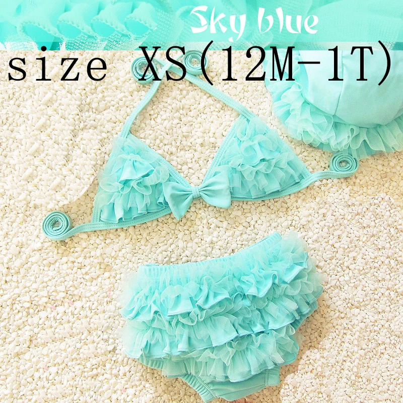 blue XS Dollplus/Новинка года; детский пляжный купальник; купальный костюм из 3 предметов; купальник для маленьких девочек; кружевной купальник пляж Купание; одежда - Цвет: blue XS