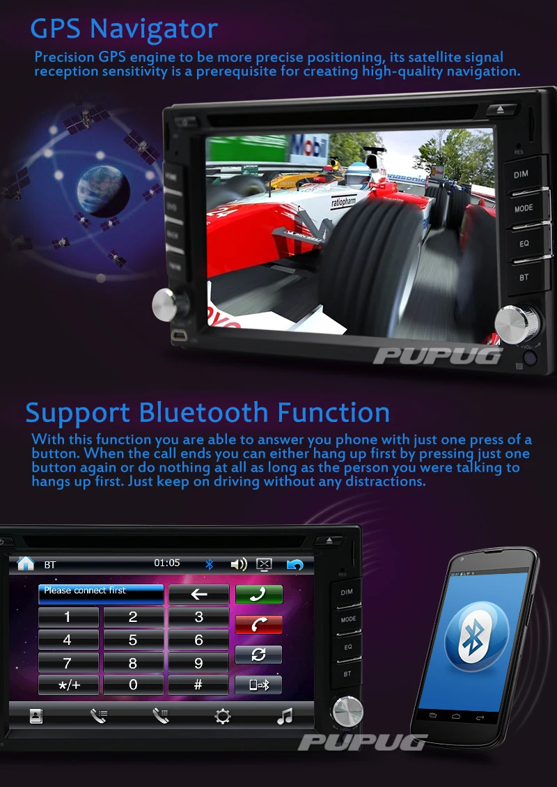 Top 2DIN In Dash GPS Navi Car DVD Player Bluetooth Auto Stereo Radio USB+CAMERA 2