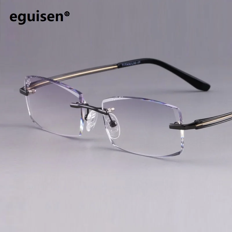 width-137 Frameless MR-8 Aspherical Hard & Multi-coated Glasses lenses Men Business Trimmed Titanium Glasses male oculos de grau