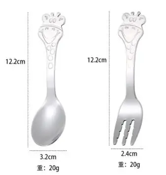 Столовые приборы для детей из нержавеющей стали, набор с ручкой жирафа, десертная ложка, вилка для фруктового салата, совок для мороженого, столовые приборы, набор кофейных ложек - Цвет: fork spoon set