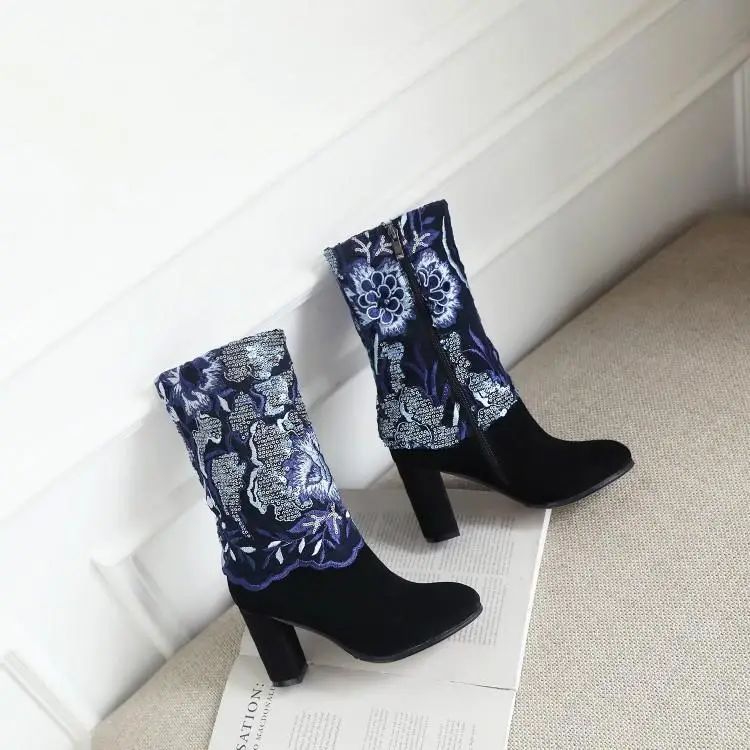 D'hiver Conception Hauts Broder Talons Dames Chaussons 8 Mode Botines Bleu Noir Botas Mujer Bottes Caoutchouc La Chunky À Femmes Cm Main l15K3uTFJc