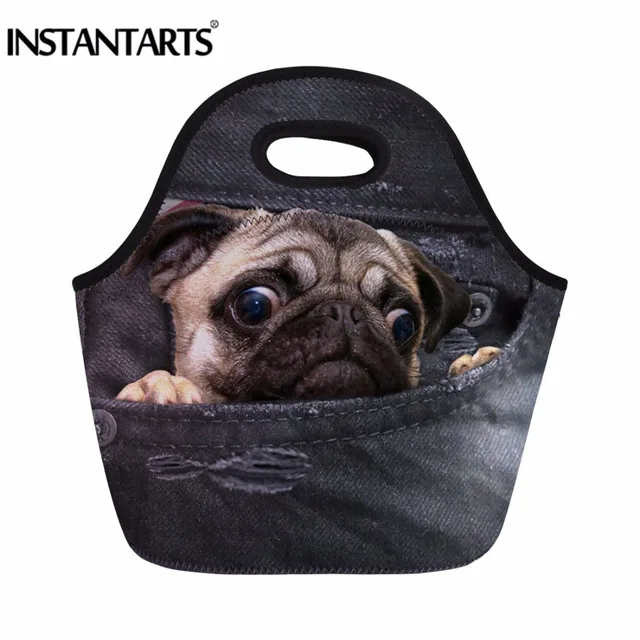 INSTANTARTS Black Denim Animal Printed Sport Outdoor Picnic Bags For Kids School Thermal Insulated Hiking Food Tote Bags Male