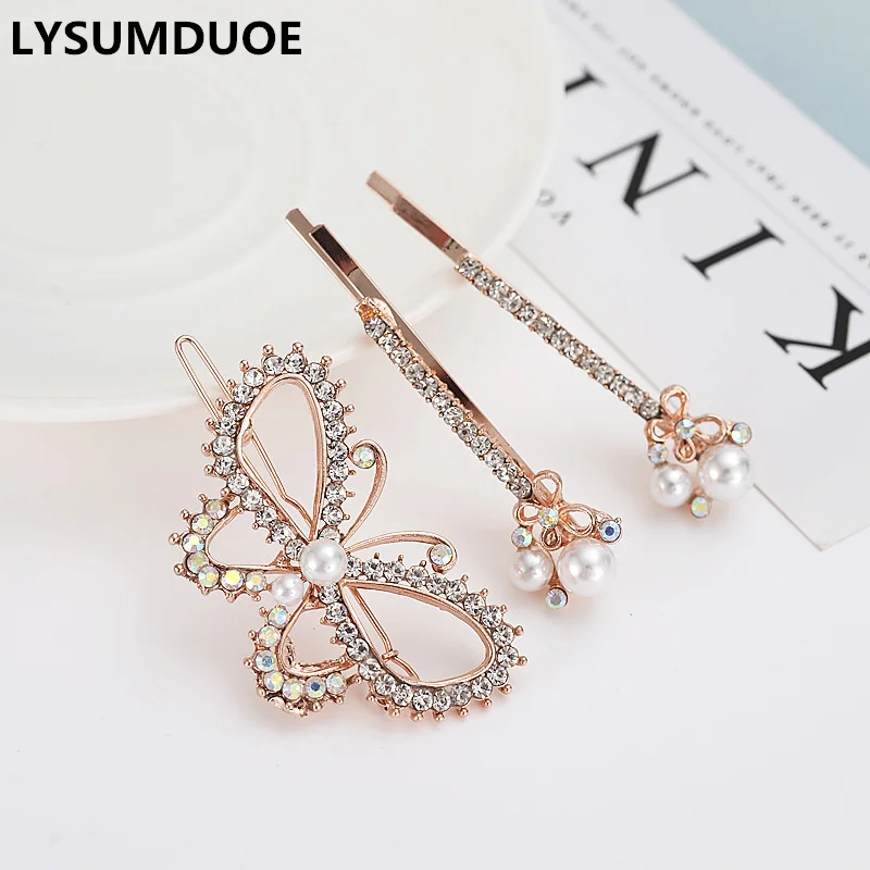 

3Pcs/Set Korean Style Women Hairpins Crystal Flower Hair Clip Bows Pearl Peacock Headdress Hair Accessories Hair Clips for Women