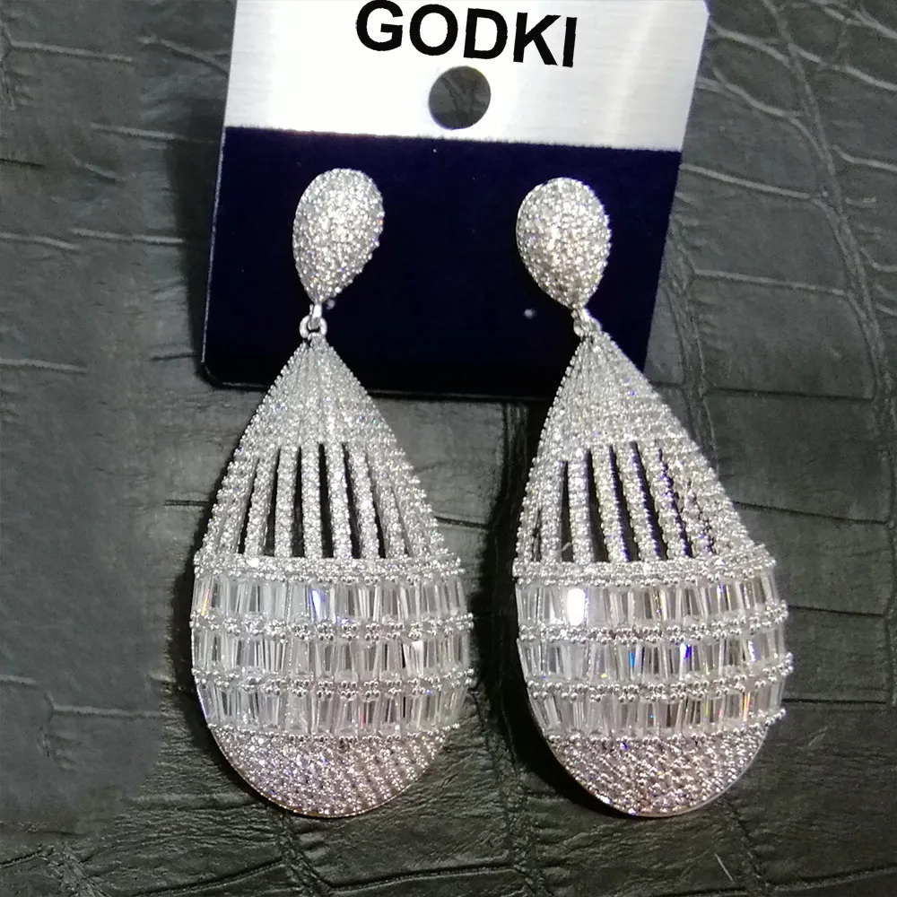 

GODKI New Luxury Water Drop Nigerian Long Dangle Earrings For Women Wedding Cubic Zircon African Indian Dubai Bridal Earrings