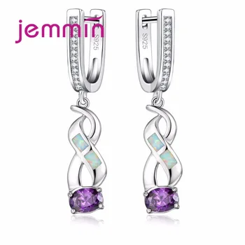 

Twist Cross Ear Pendant for Women Christmas Gift Natural Opal 925 Sterling Silver Earrings Inlaid Purple Crystal Jewelry