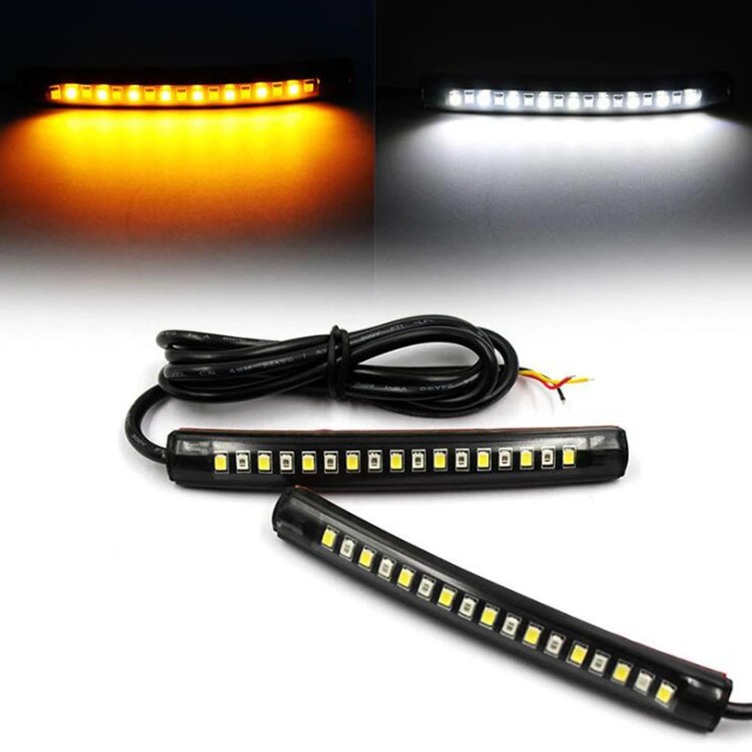 2x Flexible 17 LED Strip Amber White Light Turn Signal Indicator
