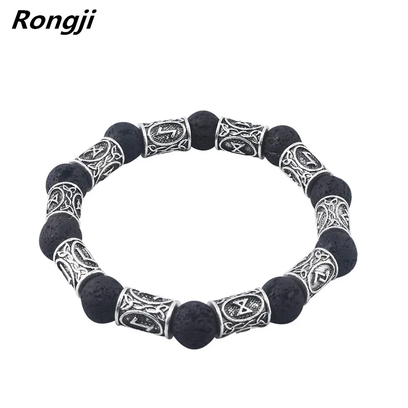 Rongji jewely Ретро Лава камень Бусины Руна викингов браслеты амулет Тор косплей