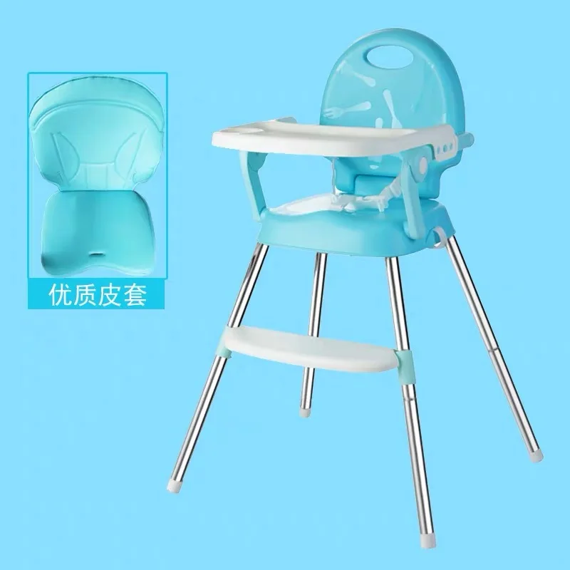 Многофункциональный складной нескользящий обеденный стул портативный детский высокий стул пластиковый Безопасный детский стул - Цвет: blue with cushion
