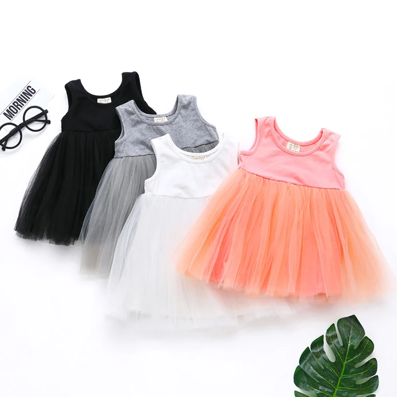Robes d'été en coton pour petites filles | Gilet en maille, robe Tutu de Ballet, tenue de fête décontractée, pour bébés de 0-4 ans, enfants