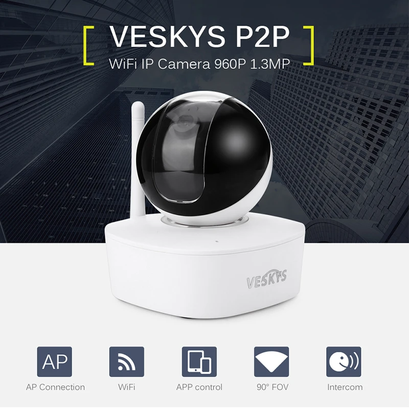 

VESKYS 960P Surveillance Camera WiFi Network IP Camera Night Vision IR-cut Baby Monitor Wireless Security Camera