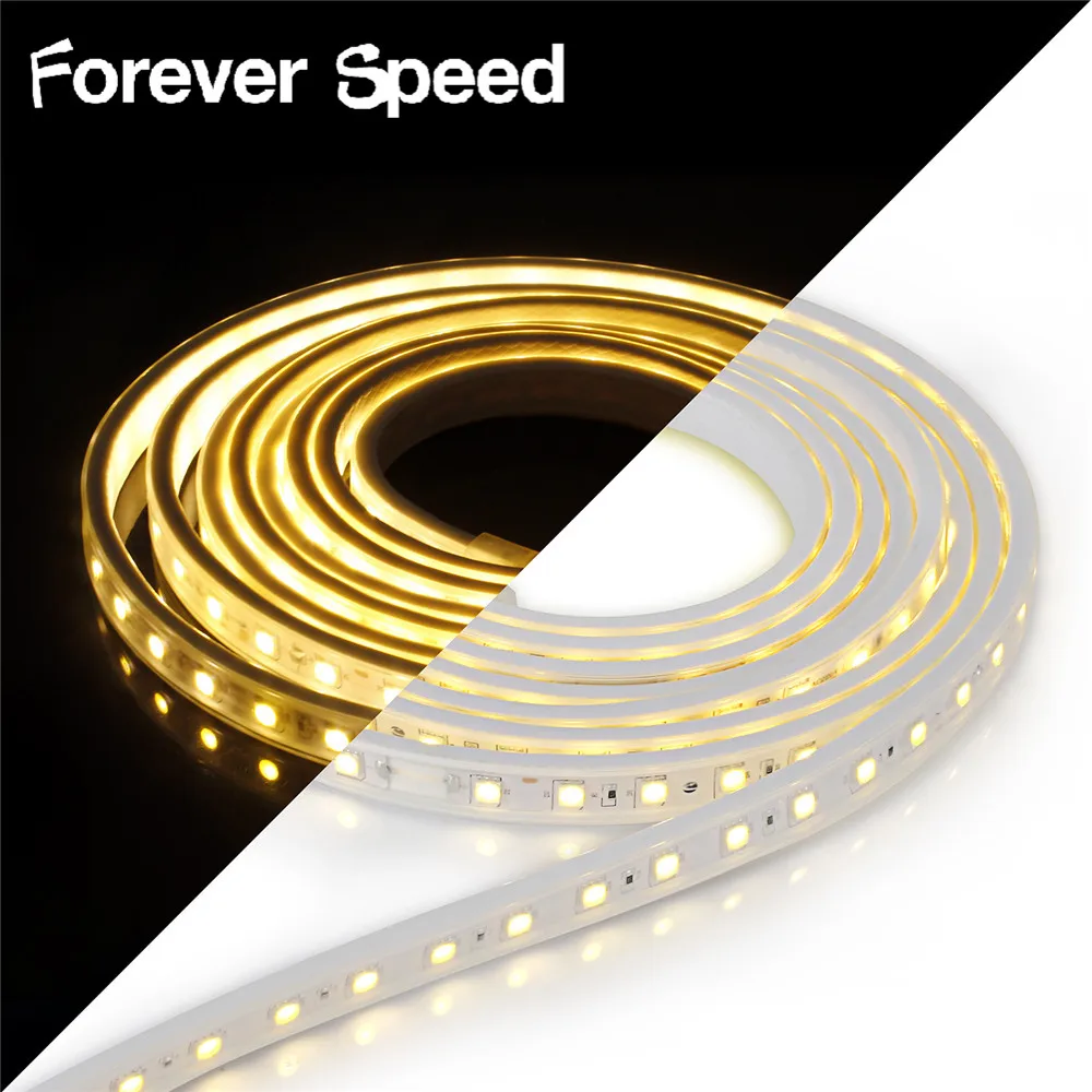 cheap Led Striping 220 V LED Strip Light with EU Plug 5050 Waterproof IP65 1m 3m 4m 5m 220V Ribbon Tape Lamp Stripe Warm White