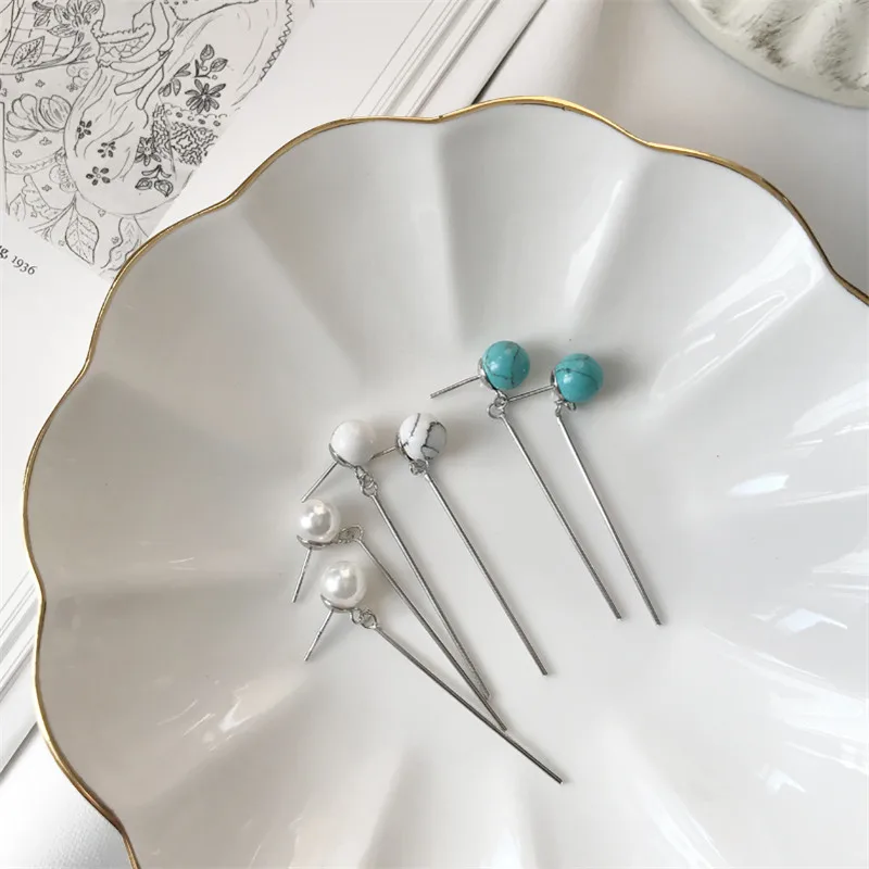 

PINJEAS S925 sterling silver pearl tassel earrings long ladies earrings for women unique simple geometric wire Jewelry