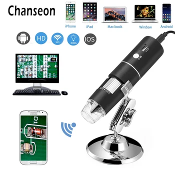 

Digital WiFi Microscope HD 2 Mega Pixels 1000x Magnification Endoscope Camera 8 Leds with Metal Stand for IOS and Android Tablet