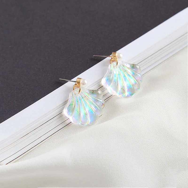 QCOOLJLY модный темперамент имитация жемчуга сережки в виде ракушек DIY ручной работы прелестные радужные цвета Brincos серьги гвоздики для женщин девочек