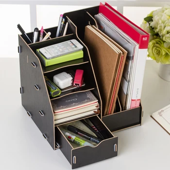 

Creative Wooden Office Supplies Desktop Storage Boxes Organizer Home Bedroom Learning Supplies Sundries Storage Rack Organizer