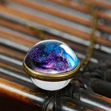 SONGDA 2019 新星雲銀河鎖骨チェーンネックレス手作りガラスアート両面ペンダントネックレス宇宙惑星ジュエリー(China)