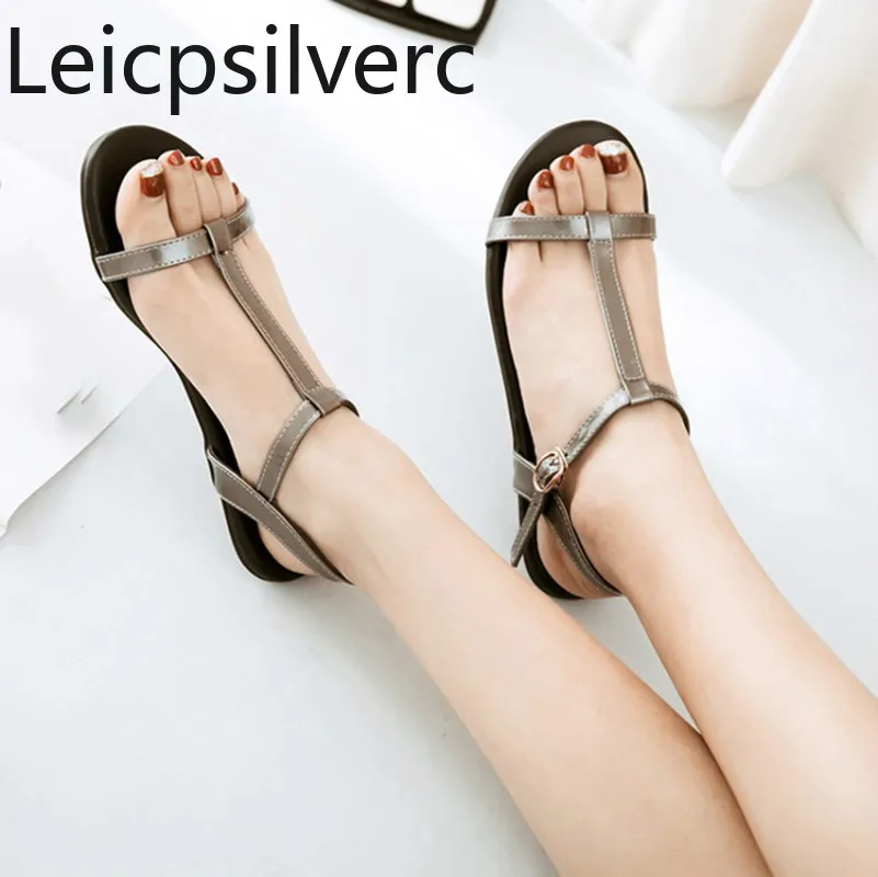

Women's Sandals summer The New fashion Narrow Band Front & Rear Strap Open toe Buckle flat Women's shoes plus size 32-40