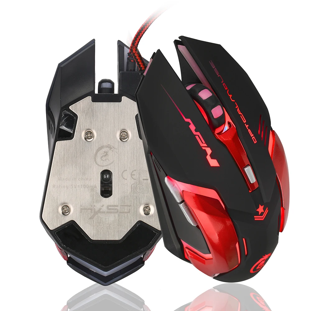 

H500 English Mouse Game 3200DPI LED Metal Mechanical Backplane Gaming Mouse USB Wired Glowing Mouse For Computer Laptop