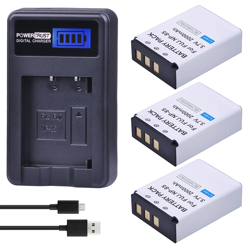 Powertrust 3Pc Np-85 Np85 Np 85 Batterie Ricaricabili E Lcd Usb Caricabatterie Per Fujifilm S1 Sl1000 Sl240 Sl245 Sl260 Sl280 Sl300