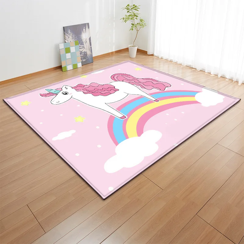 Rainbow Cartoon Area Rugs Round Bedroom Carpet Non Slip