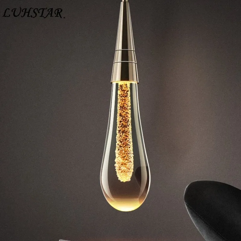 Water-drop Glass Pendant Lights Bedroom Bedside Lamp Post-modern Designer Crystal Pendant Lamp Dining Room Kitchen Hanging Lamps