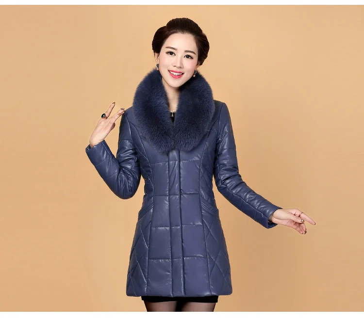 Women Elegant Winter Leather Jacket Long Thick Coat Fur Collar Jackets 2018 Fashion New Women Winter Warm Coat CH746 (20)