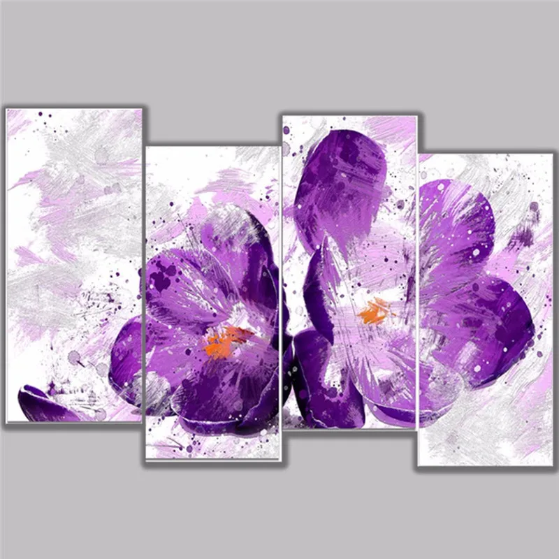 

Large 4 Panel Floral Painting Pictures Hand Painted Abstract Flower Oil Paintings Modern Cuadros Peinture Home Decor Wall Art