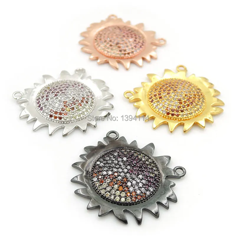 

23*25*2mm Micro Pave Clear&Red&Orange CZ Sun Charm Of Double Circles Fit For Women As Necklaces Accessory