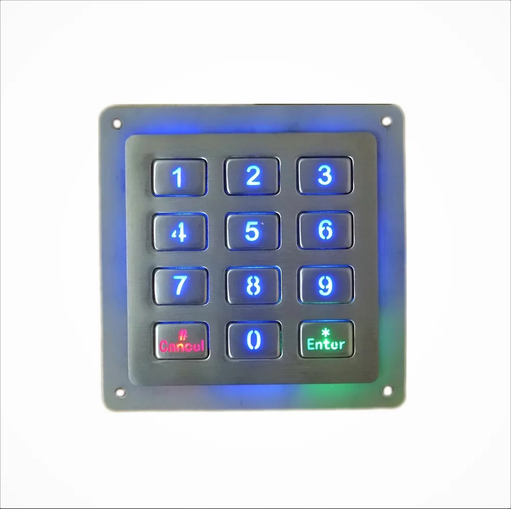 

12 keys 4x3 metal backlight stainless steel illuminated numeric keypad,Waterproof Digital LED Vending Machine backlit Keyboard