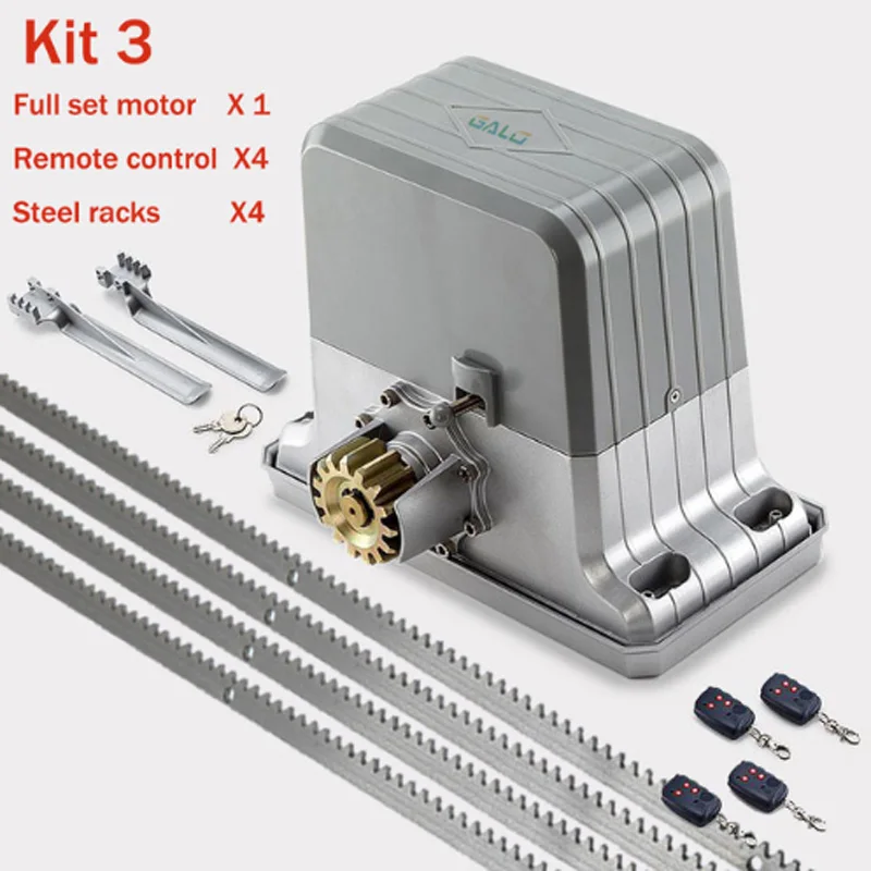kit3 Сверхмощный жилой шестерни системы электрические раздвижные ворота открывалка/раздвижные двери мотор с 4 м стальные стойки ktyfobs комплект опционально - Цвет: kit3