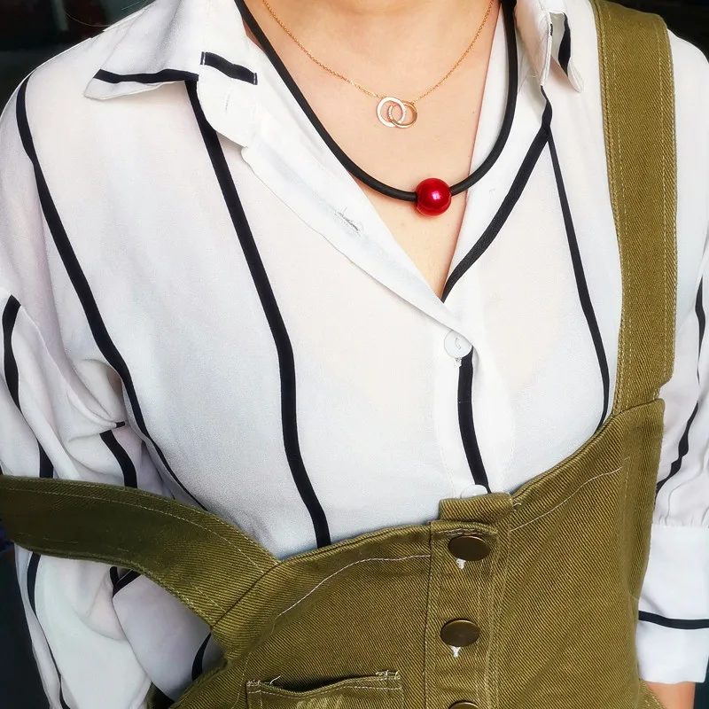 

YD&YDBZ Fashion Women Pearl Pendant Necklace 2019 Designer New Black Rubber Rope Jewelery Punk Style Handmade Pendants Necklaces