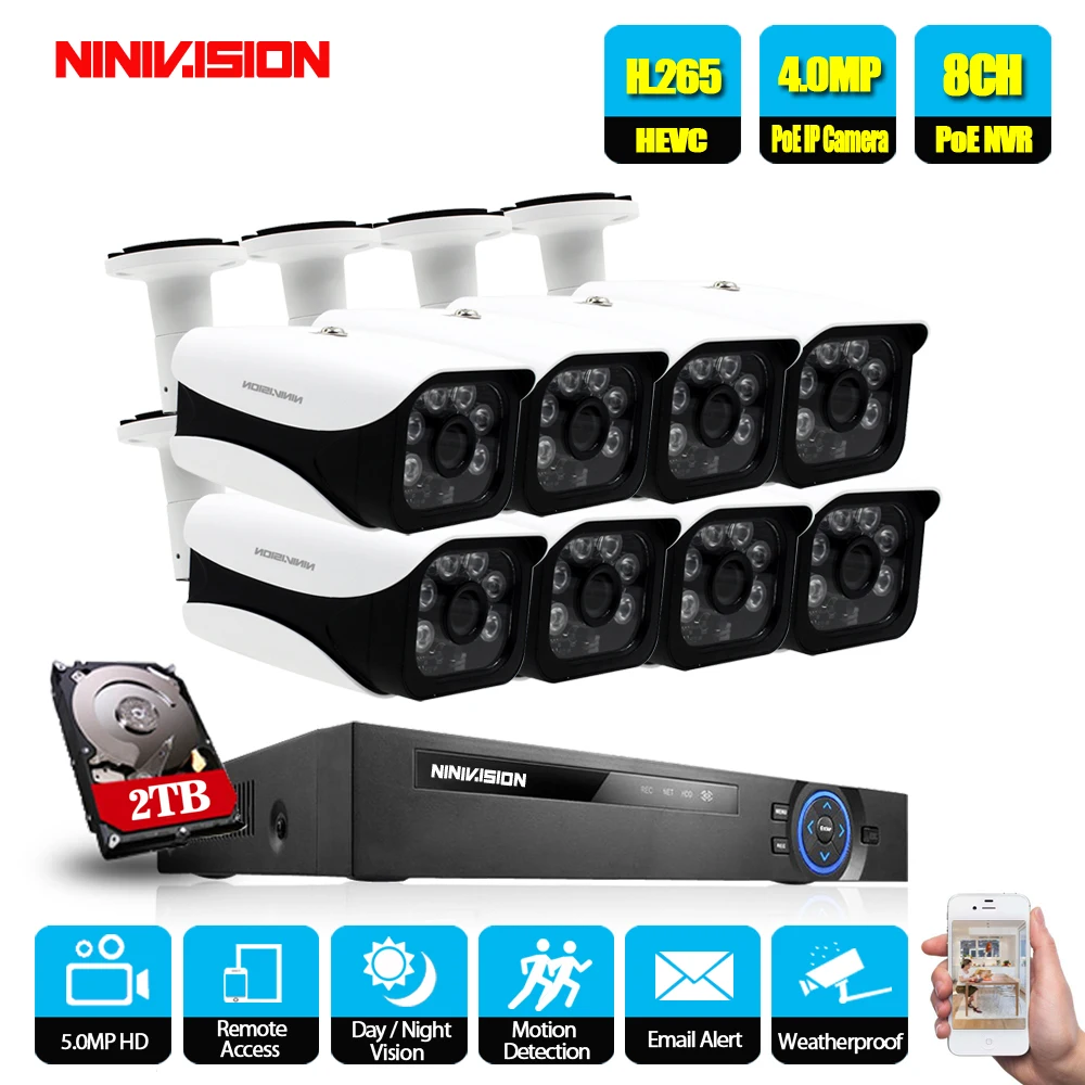 

5MP POE CCTV Surveillance Kit Security Camera System 8CH POE 5.0MP DVR 2560x1920 Video Output Kit CCTV Easy Remote View on Phone