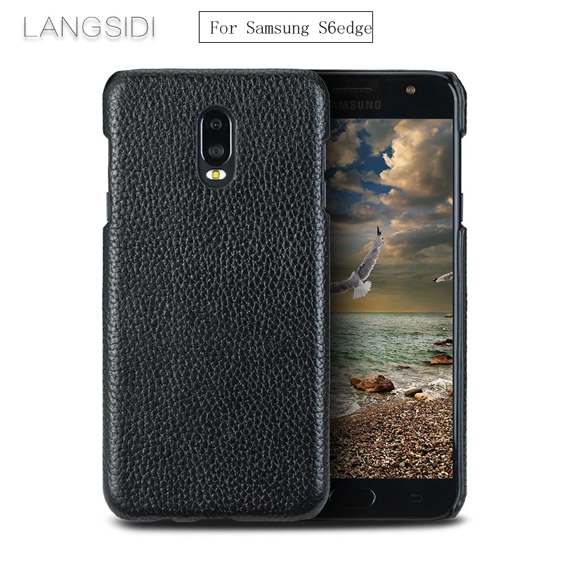 

wangcangli For Samsung S6 Edge phone case real calf leather back cover / Litchi texture case Genuine Leather phone case