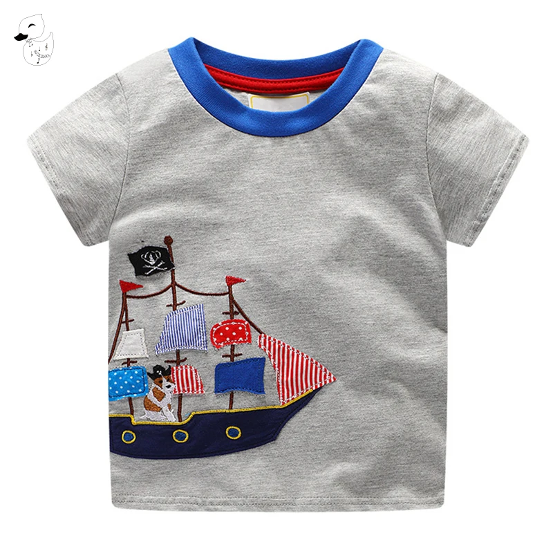 

BINIDUCKLING 2019 Baby Boy Kids Clothes T-Shirt+Shorts Sleeves Sailboat Summer Toddler Boys Tees Cotton Tops Children's Clothing