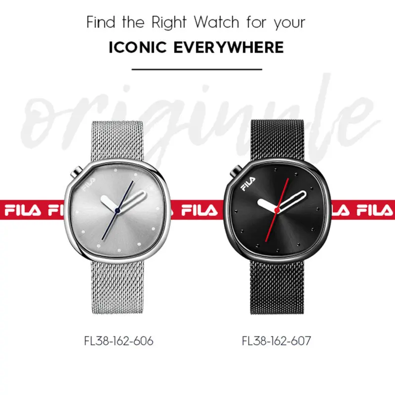 

Fila Watches Silver Black Mens Quartz Watch Stainless Steel Mesh Band Slim Woman Watch Student Sports Wristwatch New 2pce 778