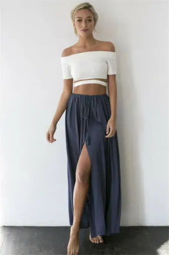 Summer Women's Casual Chiffon BOHO Skirt Solid Color High Waist Bandage Ladies Long Skirt Loose Gypsy Long Maxi Full Skirt