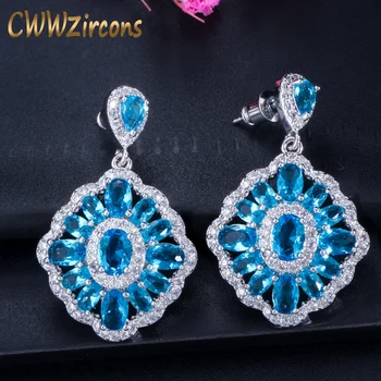 

CWWZircons Brand 2018 New Trendy Gorgeous Big Light Blue Crystal Drop Earrings for Women Wedding Bridesmaid Jewelry Gift CZ340